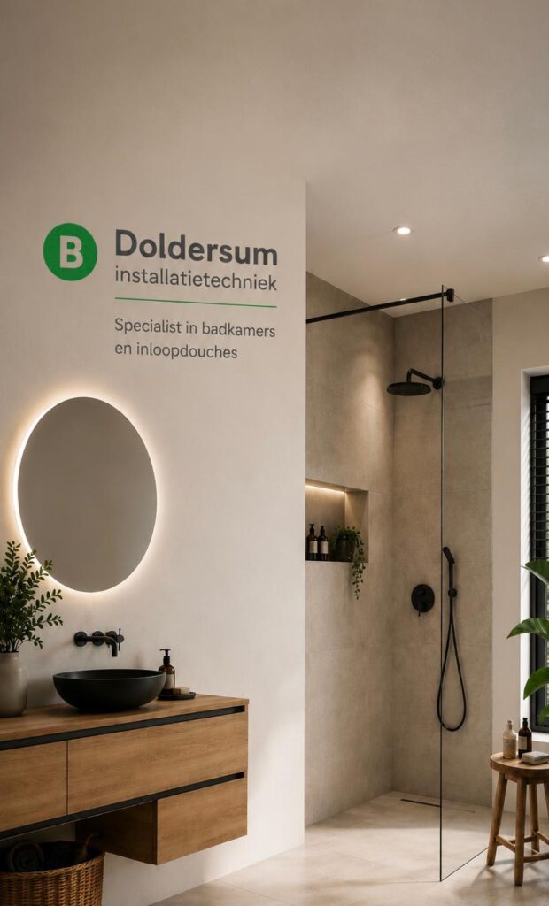 Badkamer installeren met moderne spiegelkast en dubbele kraan