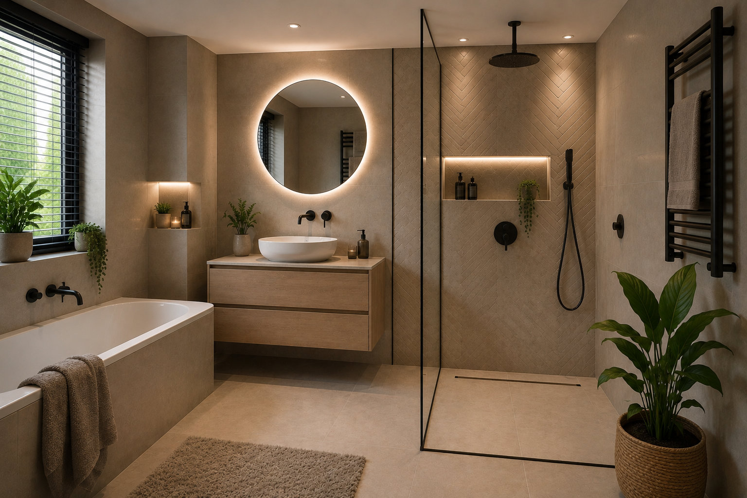 moderne inloopdouche renovatie in Haaksbergen houtlook badkamermeubel